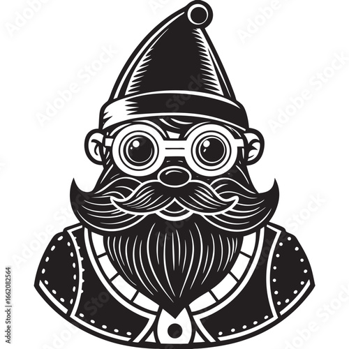 Black and white illustration of a hipster Santa Claus