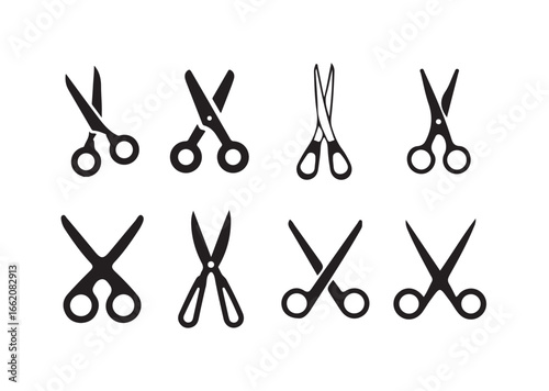 Scissor icon set, scissor silhouettes in classic vector design, ideal for crafting, sewing, and stationery, vector illustration eps 10.