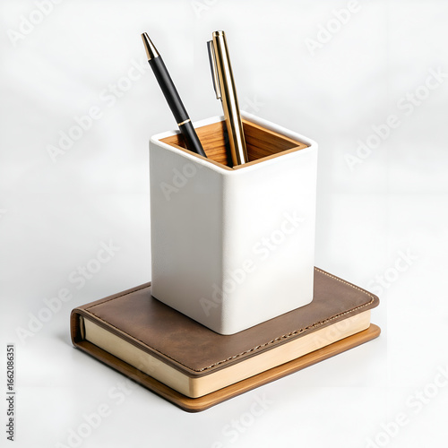 Pen stand isolated on white background with modern clean design and realistic detailed texture