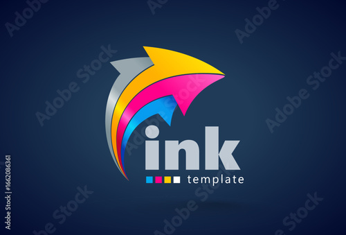 Ink Cmyk Arrows actoins. Printing theme logo. Template design vector. Black background