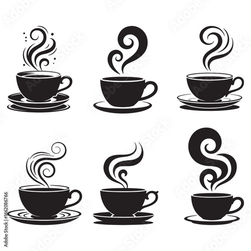 Elegant Teacup Emitting Wispy Smoke Vector Silhouette