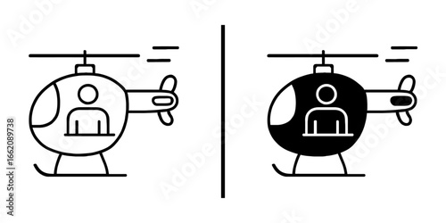 Modern Helicopter Icon Design: A minimalist illustration of a helicopter showcases a simple yet captivating design, perfect for conveying concepts of transport and aerial travel.