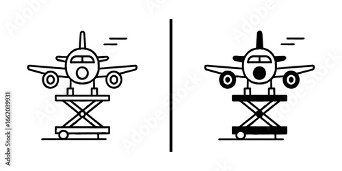 Aviation Icon: A striking minimalist illustration showcases an airplane on a lift, ready for boarding, perfectly capturing the essence of flight and travel.