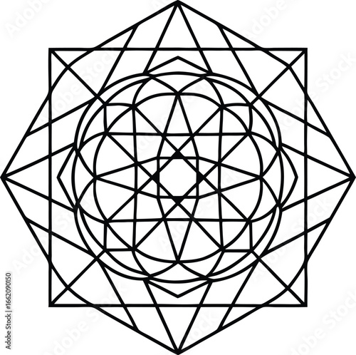 Minimalist sacred geometry pattern line art vector illustration spiritual design, Sacred geometry line art vector, Minimalist geometric pattern illustration, Spiritual sacred geometry vector