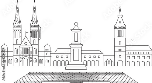 Aachen Germany Skyline Linear Style Vector Illustration with Buildings and Landmarks Outline