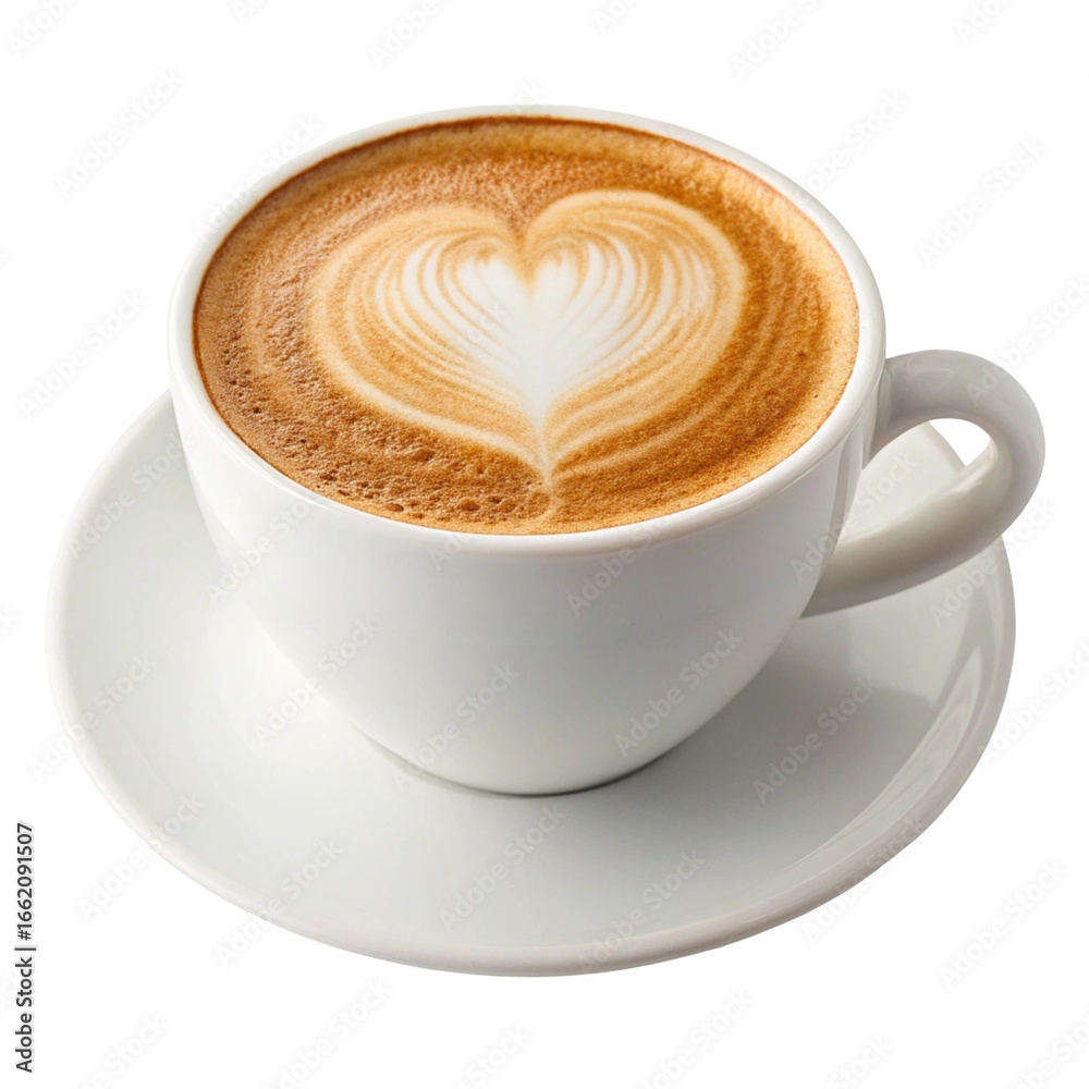 Obraz premium Cappuccino cup isolated on white background with ceramic design realistic clean texture and drink style