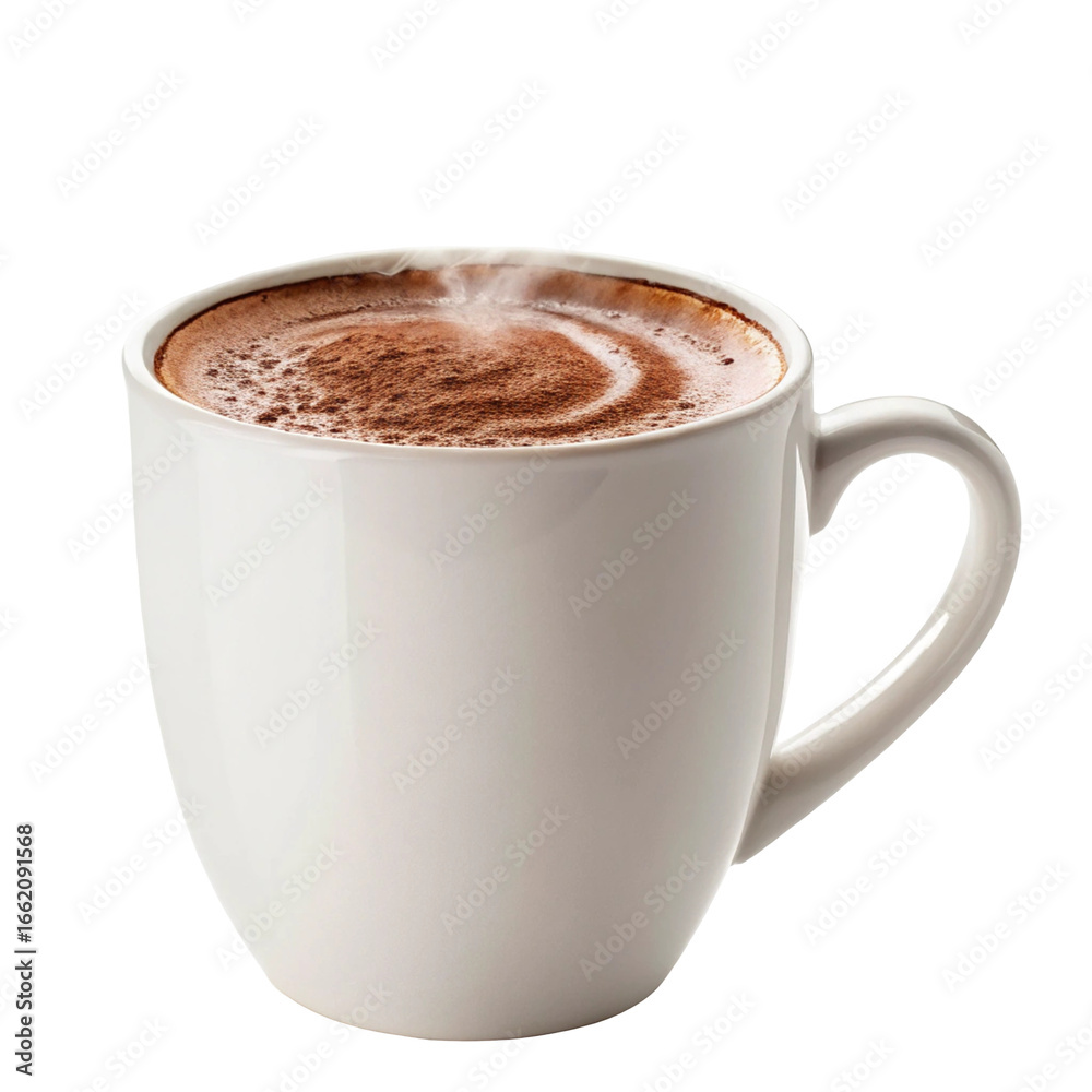 Obraz premium Hot chocolate mug isolated on white background with ceramic design realistic clean texture and drink style