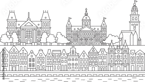 Amsterdam Skyline Vector Illustration A Detailed Outline of the Cityscape with Landmarks