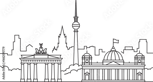Berlin Skyline Outline Vector Illustration Cityscape Silhouette with Buildings and Landmarks