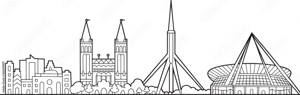 Fototapeta premium Canberra Australia Skyline Outline Vector Illustration Detailed Line Art of Australian Capital