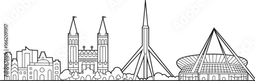 Canberra Australia Skyline Outline Vector Illustration Detailed Line Art of Australian Capital