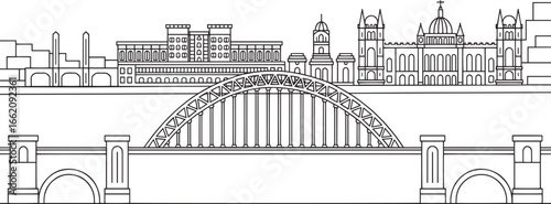 Detailed Cityscape Outline Vector Illustration of Newcastle City Skyline with Buildings