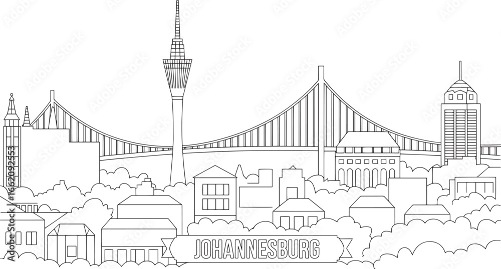 Fototapeta premium Detailed Johannesburg Skyline Vector Illustration A Captivating Outline of South Africa