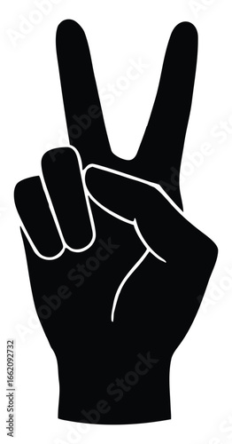 Black silhouette of a hand making the peace sign victory gesture