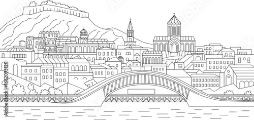 Detailed Tbilisi Skyline Vector Illustration A Captivating Outline of Georgia's Capital City