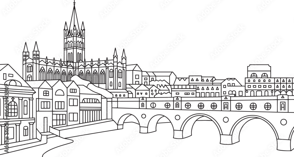 Fototapeta premium Florence Italy Skyline Outline Vector Illustration Detailed Line Art of Italian Cityscape