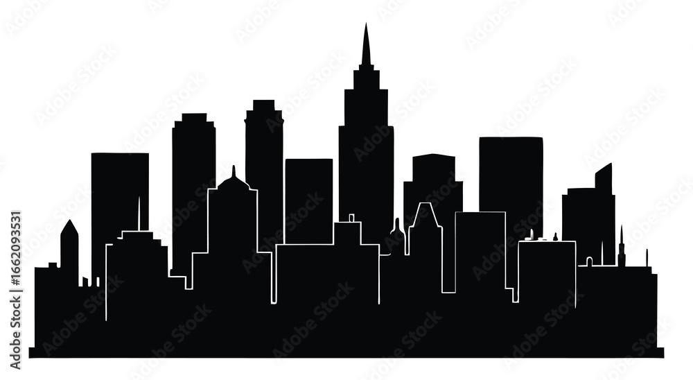 Naklejka premium City skyline silhouette with towering skyscrapers and modern architecture design vector