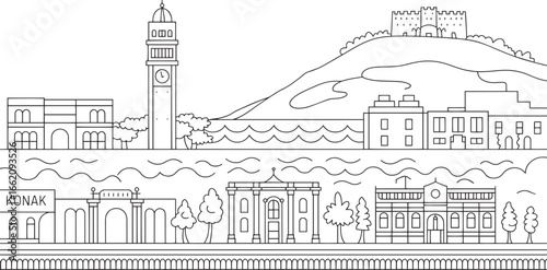 Izmir Skyline Vector Illustration A Detailed Outline of the Cityscape with Historical Landmarks