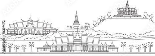 Phnom Penh Skyline Silhouette Vector Illustration Outline Cityscape Landmark Travel Destination