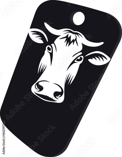 Vector cartoon illustration of an isolated black and white cow head, representing a cute farm animal perfect for agriculture and dairy design