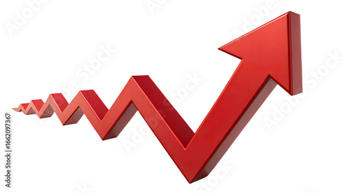 Red zigzag arrow pointing upward on white background – Financial growth, rising trend, business success, arrow, growth, upward, finance, analytics, increase, Transparent Image