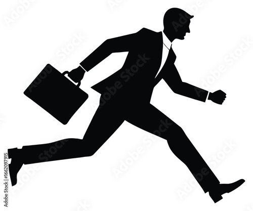 Silhouette of businessman running with briefcase symbolizes urgent deadlines and time pressure