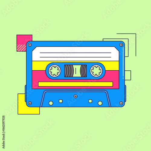 Retro Cassette Tape Vibrant 80s Music Icon Illustration