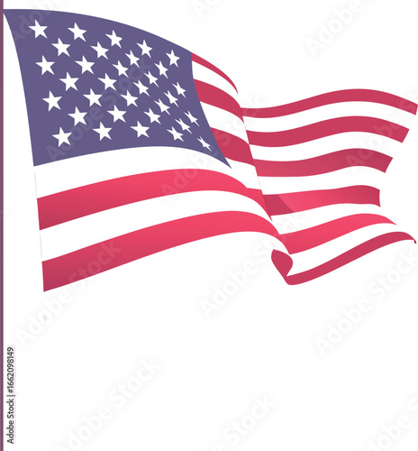 Waving american flag on a white background