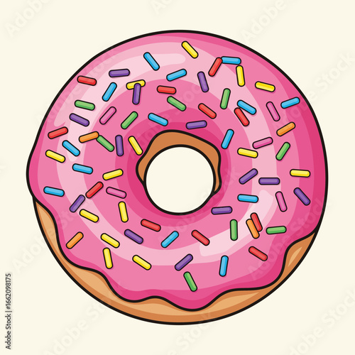 Sweet Treat Pink Donut with Sprinkles - Delicious Confection Illustration