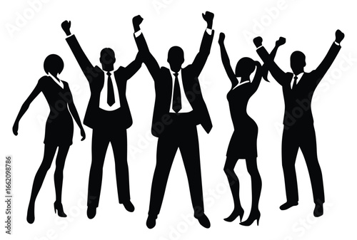 Silhouette of successful business team celebrating a great achievement together happily