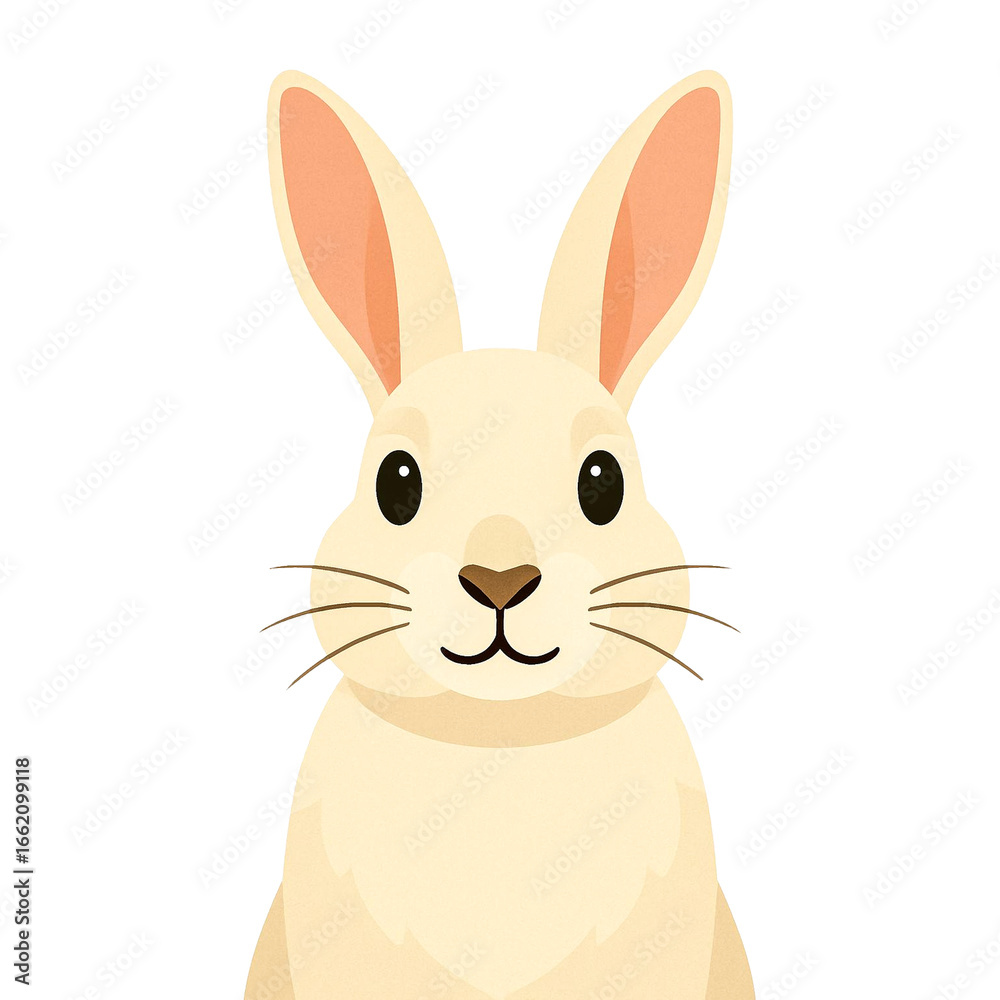 Fototapeta premium white rabbit with white background, Cute cartoon rabbit portrait – flat vector illustration of a bunny face with big ears, isolated on plain background