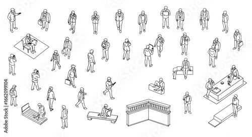 Isometric people illustrations diverse crowd in various poses showcasing modern lifestyles and urban scenes ideal for architectural renders and infographics