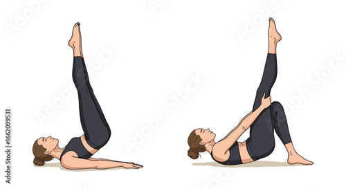 pilates exercise a woman demonstrating a single leg stretch pilates exercise on a mat indoors promoting core strength and flexibility ideal for fitness content
