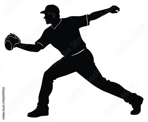 Baseball pitcher throwing ball silhouette sports athlete action game vector illustration