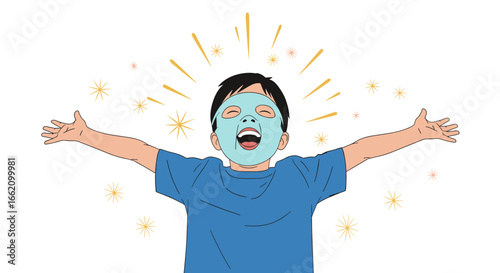 Delighted child with face mask enjoys refreshing skincare routine promoting healthy radiant skin