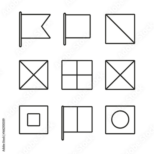 Outline Signal Flags. Outline style icon of International Signal Flags: alpha flag, bravo flag, charlie flag, delta flag, echo
