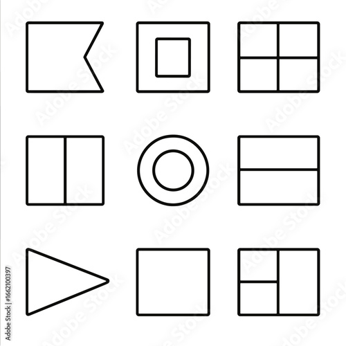 Outline Signal Flags. Outline style icon of International Signal Flags: alpha flag, bravo flag, charlie flag, delta flag, echo