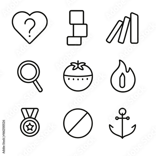 Motivation Icon Montage. Outline style icon of Motivation & Discipline: intrinsic why heart, habit stack blocks, momentum domino,