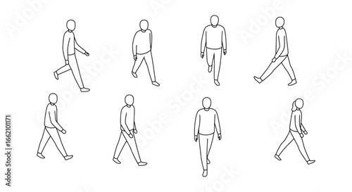walking people diverse individuals strolling in unison conveying movement and connection ideal for illustrating pedestrian activities urban life and community spirit.