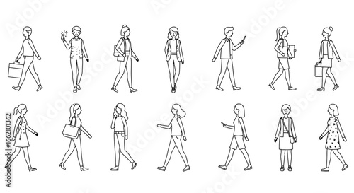 diverse group of people walking businesswomen and businessmen commuting to work in a city street conveying urban lifestyle and modern society