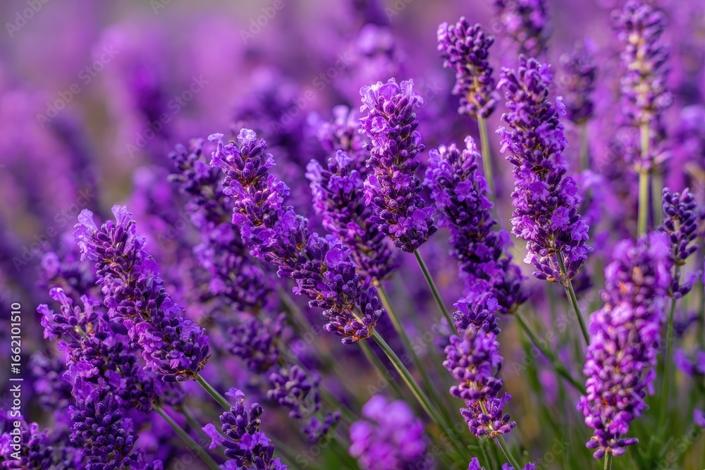 Fototapeta premium Lavender field blooms, blur background. Close-up shot used for nature articles