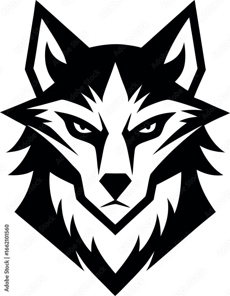 Fototapeta premium Stylized wolf head vector illustration, a powerful and aggressive canine mascot for a sports team or brand emblem.