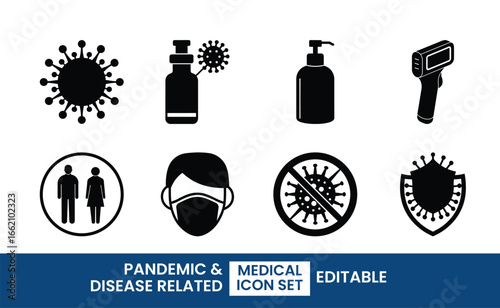 Pandemic & Disease Related, Medical Icon Set