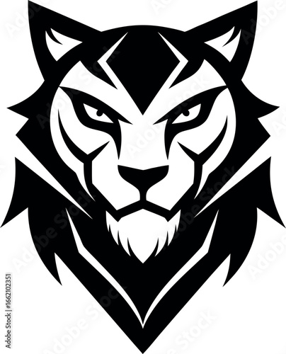Fierce Lion Head Black and White Vector Illustration