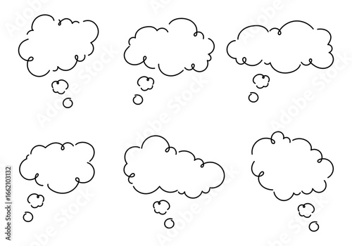 Blank speech or thought bubbles for design, conversation, and creative concepts. Set of speech or thought bubbles with different shapes, text chat cloud for comments, posts, comics. Dialogue box icon
