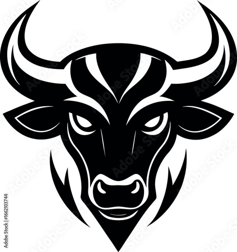 Powerful Bull Head Mascot Illustration - Dynamic Tribal Style Emblem for Strength and Determination Concept - Bold Animal Symbol Vector Art