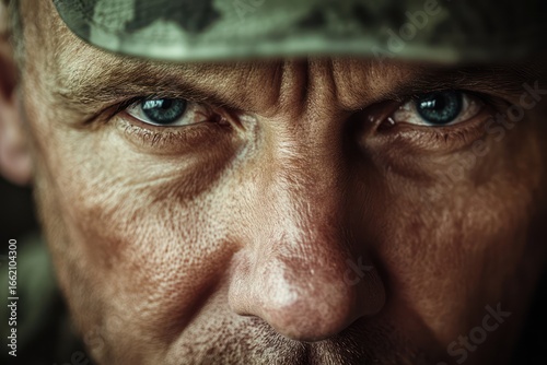 Middle-aged male soldier close-up portrait