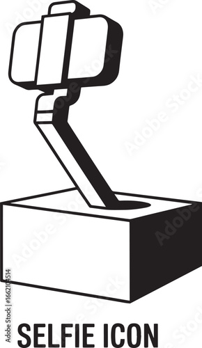 Selfie Stick Icon with Phone Holder in Black Silhouette Vector Illustration
