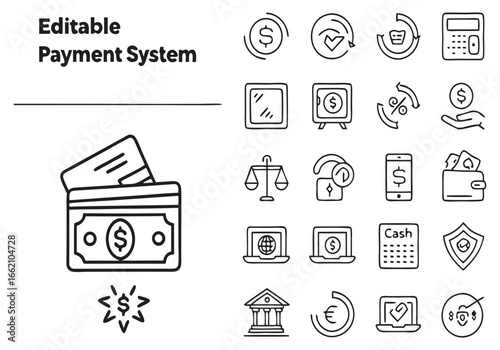 Payment system icons with money and finance symbols