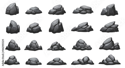 rock stones collection variety of gray rock formations useful for game development illustrations and landscape design conveying geological diversity